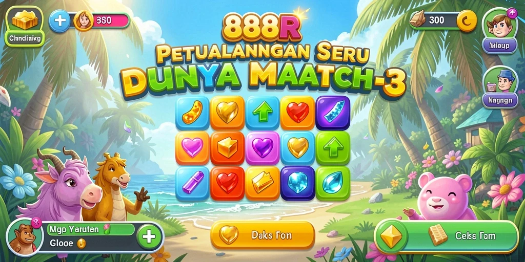 Tampilan gameplay seru dari 888R dengan permata berwarna-warni.