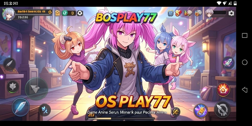 Screenshot utama BOSPLAY77 dengan karakter anime dalam aksi pertarungan.