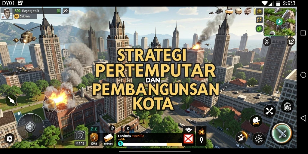 Tampilan gameplay DY01 yang menampilkan strategi dan pembangunan kota.