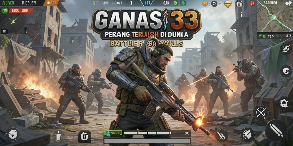 Tampilan aksi intens dari gameplay Battle Royale di GANAS33.