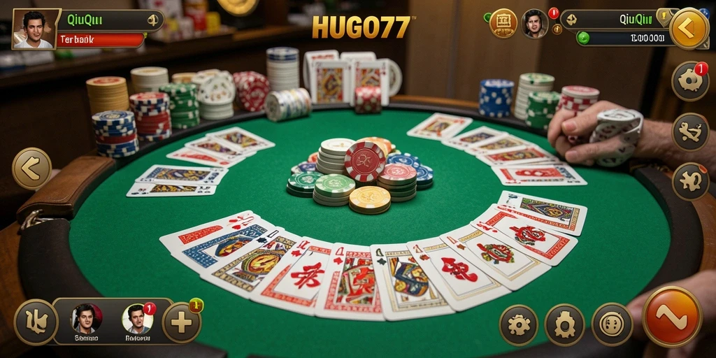 Tampilan gameplay HUGO77 dengan suasana QiuQiu yang seru.