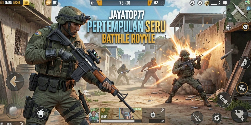 Tampilan gameplay intens dalam JAYATOP77 di arena Battle Royale.