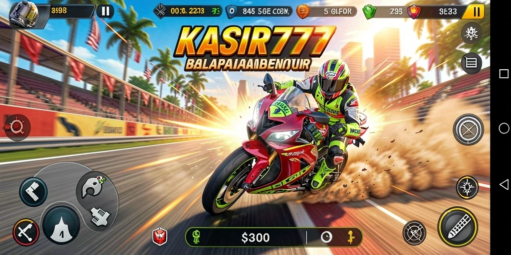 Screenshot gameplay KASIR777 dengan balapan motor yang seru dan menegangkan.