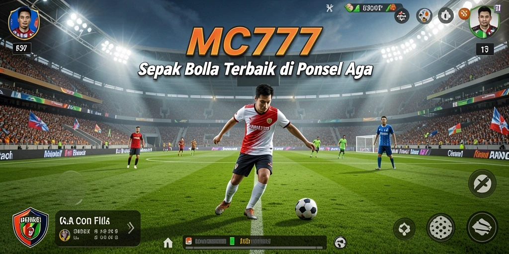 Tampilan gameplay seru di MC777 dengan aksi pertandingan sepak bola.