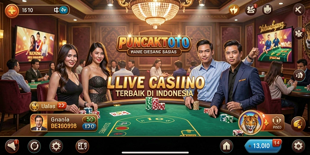 Tampilan gameplay PUNCAKTOTO dengan dealer langsung yang interaktif.