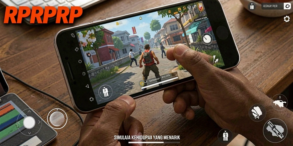 Tampilan gameplay RPRPRP dengan interaksi karakter dalam simulasi kehidupan.