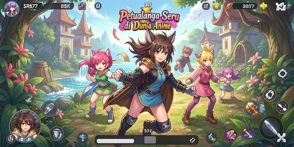 Tangkapan layar gameplay SR877 menampilkan aksi seru karakter anime.